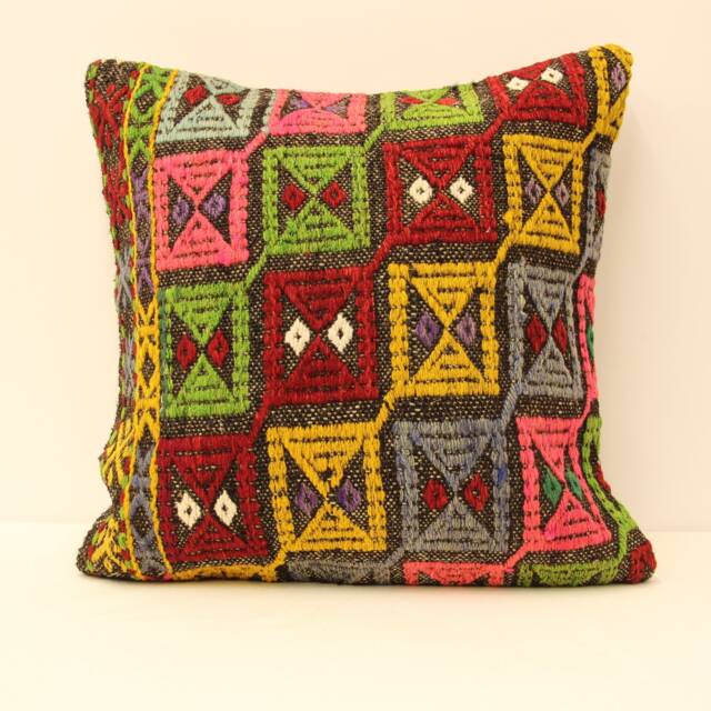 20x20 Inch 50x50 cm Turkish Kilim Pillow Home Cushion Decorative Boho Cover Accent, Cover, Pillows, Rustic, Interior Chair Navajo 4Ef-60 - image 1