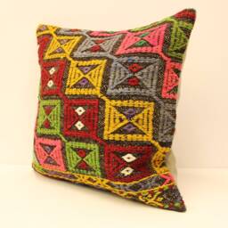 20x20 Inch 50x50 cm Turkish Kilim Pillow Home Cushion Decorative Boho Cover Accent, Cover, Pillows, Rustic, Interior Chair Navajo 4Ef-60 - thumbnail 3
