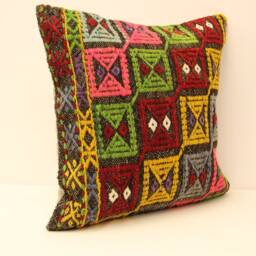 20x20 Inch 50x50 cm Turkish Kilim Pillow Home Cushion Decorative Boho Cover Accent, Cover, Pillows, Rustic, Interior Chair Navajo 4Ef-60 - thumbnail 2