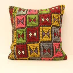 20x20 Inch 50x50 cm Turkish Kilim Pillow Home Cushion Decorative Boho Cover Accent, Cover, Pillows, Rustic, Interior Chair Navajo 4Ef-60 - thumbnail 1
