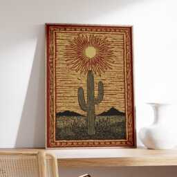 Desert Cactus Sun Poster, Rustic Southwest Wall Art Print in Folk Illustration Style - thumbnail 2