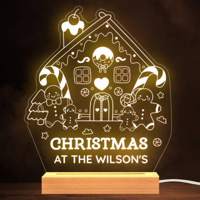 Gingerbread House Family Name Christmas Sweet Personalised Gift Lamp Night Light - image 1