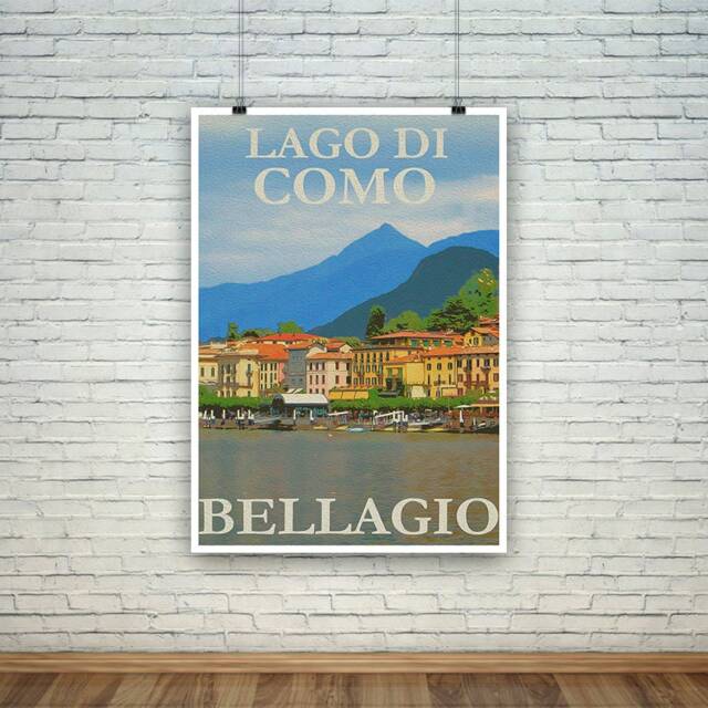 Bellagio Painting Vintage Lago Di Como Travel Print - image 1