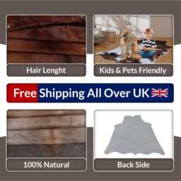 Brown & White Cowhide Rug Genuine Leather Accent - 77x73 Inches - thumbnail 4