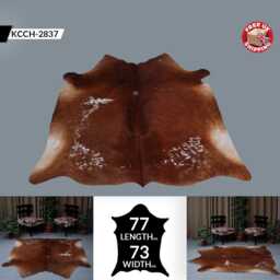 Brown & White Cowhide Rug Genuine Leather Accent - 77x73 Inches - thumbnail 2
