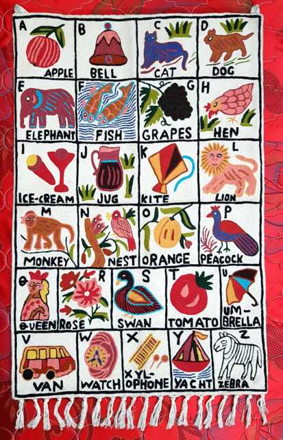 Handmade Wool Alphabet Kids Rug Crewel Embroidered Play Carpet - image 1