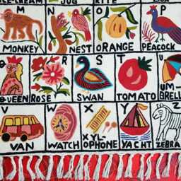 Handmade Wool Alphabet Kids Rug Crewel Embroidered Play Carpet - thumbnail 3