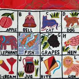 Handmade Wool Alphabet Kids Rug Crewel Embroidered Play Carpet - thumbnail 2