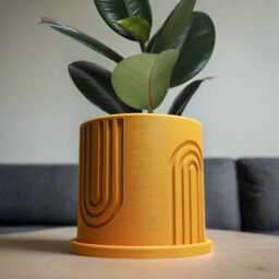 Indoor Matte Mustard Planter, 3D Printed Planter With Drainage, Unique Decor, Saucer, Nordic Rainbow - thumbnail 1