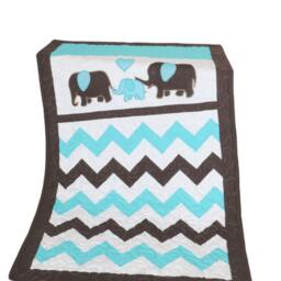 Baby Quilt Blanket, Elephant Bedding, Turquoise Chocolate Brown Nursery Decoration - thumbnail 3