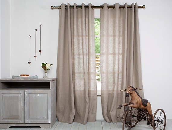 Linen Curtain-Extra Large Curtain-Washed Linen Panel-Linen Panel in Natural - Window Curtain With Grommets - image 1