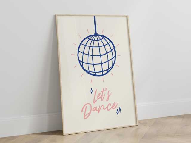 Let's Dance Disco Ball Print - Kitchen Poster Dancing Queen Retro Wall Art Trendy Cute Home Decor Hand Drawn Style Unframed - image 1