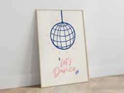 Let's Dance Disco Ball Print - Kitchen Poster Dancing Queen Retro Wall Art Trendy Cute Home Decor Hand Drawn Style Unframed - thumbnail 1