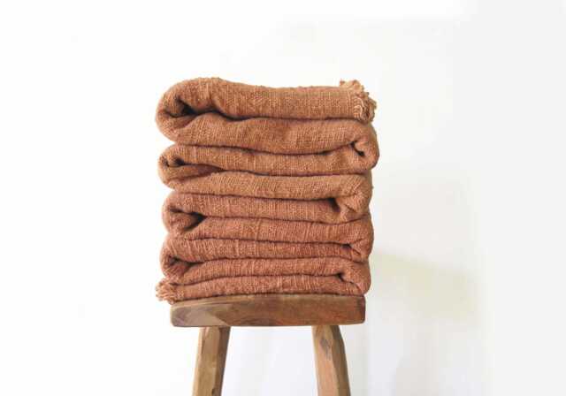 Handloomed King Throw Blanket, Naturally Dyed Clay Cotton Bedspread - image 1