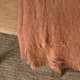 Handloomed King Throw Blanket, Naturally Dyed Clay Cotton Bedspread - thumbnail 2