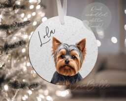 Personalised Yorkshire Terrier Bauble, Digital Illustration Yorkie Dog Real Glitter Name Christmas Pet Gift Ideas Lover Owner - thumbnail 1