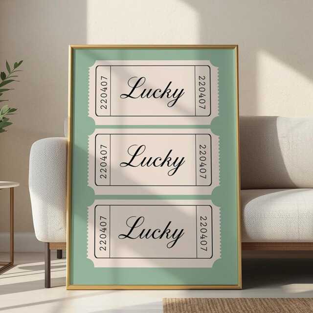 Lucky Sage Green Ticket Poster Retro Minimalist Wall Art, Print - image 1