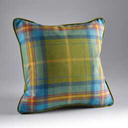 Green Check Shetland Wool Cushion - Feather Filled Velvet Back - 45x45cm Tartan Made in England - thumbnail 1