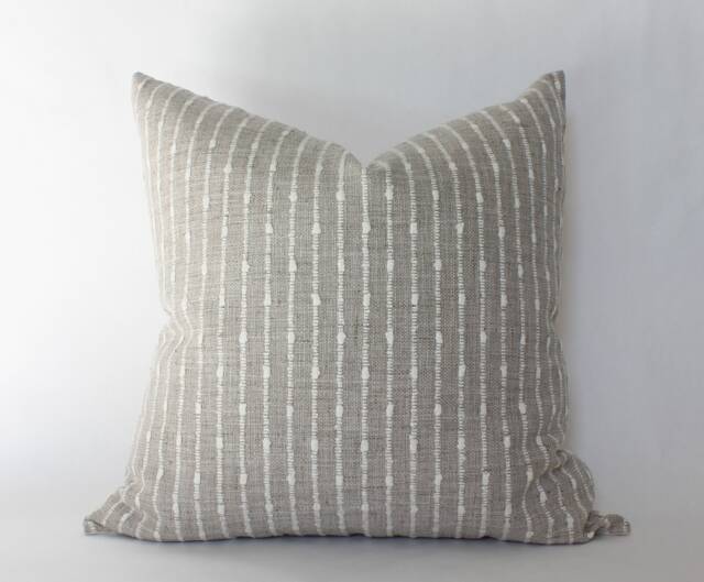 Cream Pillow Cover, Beige Throw Covers For Sofa, Neutral Striped Pillow, Textured Cover -- Perin - image 1