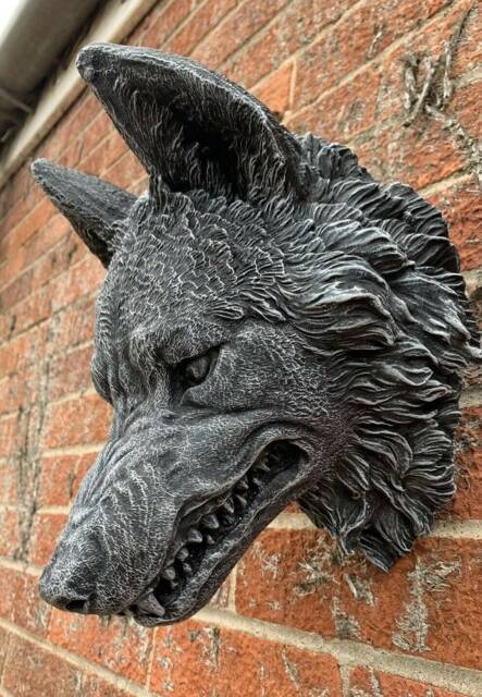 stone Garden Large Detailed Wolf Head Wall Hanging Plaque Ornament - image 1