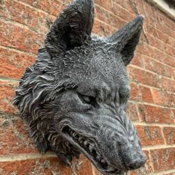 stone Garden Large Detailed Wolf Head Wall Hanging Plaque Ornament - thumbnail 2