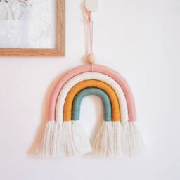 Neutral Macrame Rainbow Wall Hanging Boho Nursery Decor, New Baby Gift - thumbnail 2