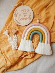 Neutral Macrame Rainbow Wall Hanging Boho Nursery Decor, New Baby Gift
