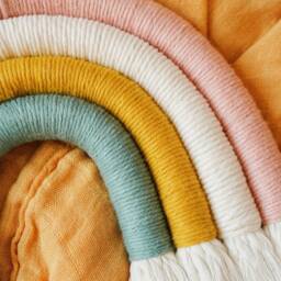 Neutral Macrame Rainbow Wall Hanging Boho Nursery Decor, New Baby Gift - thumbnail 3