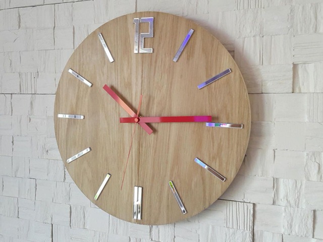 Large Wood Wall Clock Mirror Gift Decor Unique Oak 13, 19 - image 1