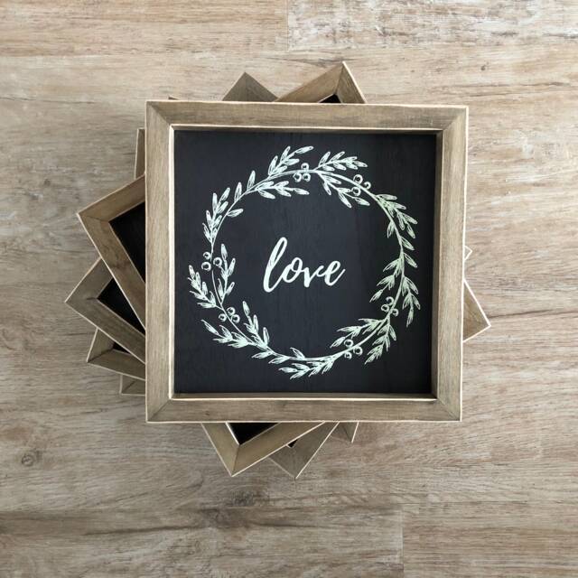 Rustic Signs, Love Laurel Wreath Sign, Farmhouse Decor, Wreath, Love, Wall Mantle 10x10 Sign - image 1