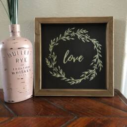 Rustic Signs, Love Laurel Wreath Sign, Farmhouse Decor, Wreath, Love, Wall Mantle 10x10 Sign - thumbnail 4