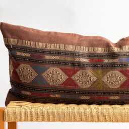 Vintage Hmong Hemp Pillow Handwoven Tribal Textile, Brown & Navy Batik - thumbnail 2