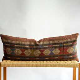 Vintage Hmong Hemp Pillow Handwoven Tribal Textile, Brown & Navy Batik - thumbnail 1