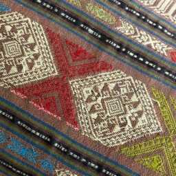 Vintage Hmong Hemp Pillow Handwoven Tribal Textile, Brown & Navy Batik - thumbnail 3