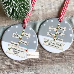 Personalised Christmas Family Names Signpost Design Nordic Style Ceramic Acrylic Round Or Star Ornament Keepsake