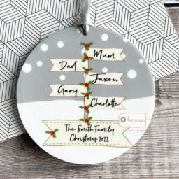 Personalised Christmas Family Names Signpost Design Nordic Style Ceramic Acrylic Round Or Star Ornament Keepsake - thumbnail 4