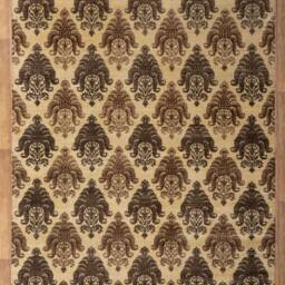 8x10 Cream Brown Modern Damask Design Handmade Wool Rug #2059 - 242x300 cms. Free Shipping - thumbnail 3