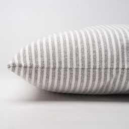 Woven Ticking Stripe Boudoir Cushion Cover in Dove Grey. Nautical Stripes, Modern Design. 17x12 - thumbnail 2