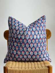Block Print Pillow Cover Floral Botanical Design, 20 - thumbnail 1