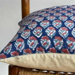 Block Print Pillow Cover Floral Botanical Design, 20 - thumbnail 2
