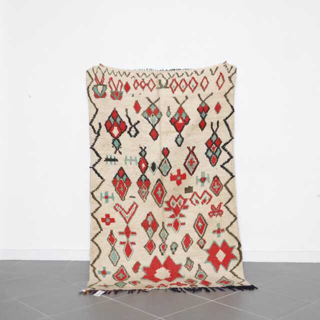 Vintage Berber Rug Handmade Moroccan Wool Carpet, Tribal Geometric Design - 215x130cm - image 1