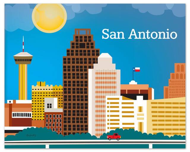 San Antonio Skyline Art Print, Texas Wall Art, Tx Horizontal, Loose Petals Digital Print - E8-O-San - image 1