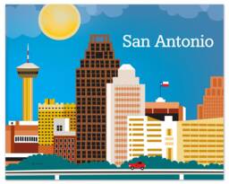 San Antonio Skyline Art Print, Texas Wall Art, Tx Horizontal, Loose Petals Digital Print - E8-O-San - thumbnail 1