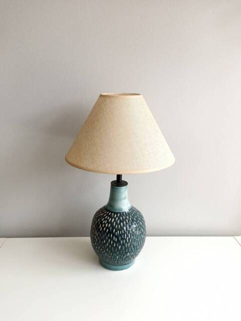 Handmade Carved Ceramic Table Lamp Green Bedroom Lighting - image 1