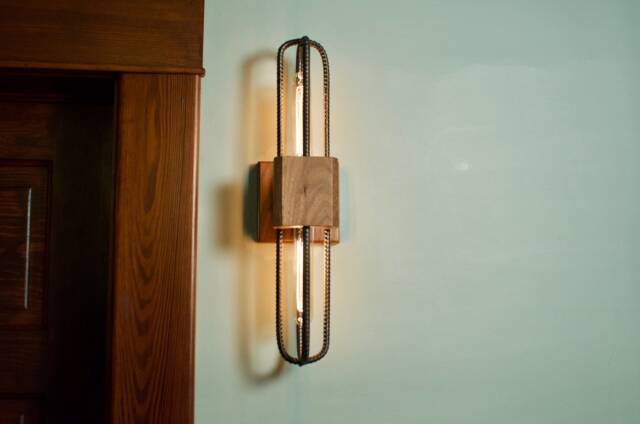 Sconce Light Walnut, Hand Bent Rebar, Choice Of Metal Finish - image 1