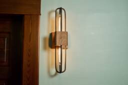 Sconce Light Walnut, Hand Bent Rebar, Choice Of Metal Finish