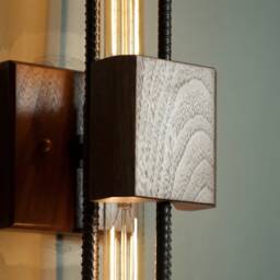 Sconce Light Walnut, Hand Bent Rebar, Choice Of Metal Finish - thumbnail 2
