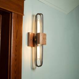 Sconce Light Walnut, Hand Bent Rebar, Choice Of Metal Finish - thumbnail 3