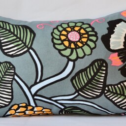 "Marimekko Linen Pillow Cover Handmade Bolster Pillow, Grey Pink Green Blue 12""x20" - thumbnail 3