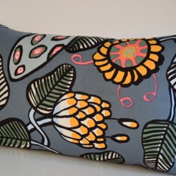 "Marimekko Linen Pillow Cover Handmade Bolster Pillow, Grey Pink Green Blue 12""x20" - thumbnail 2